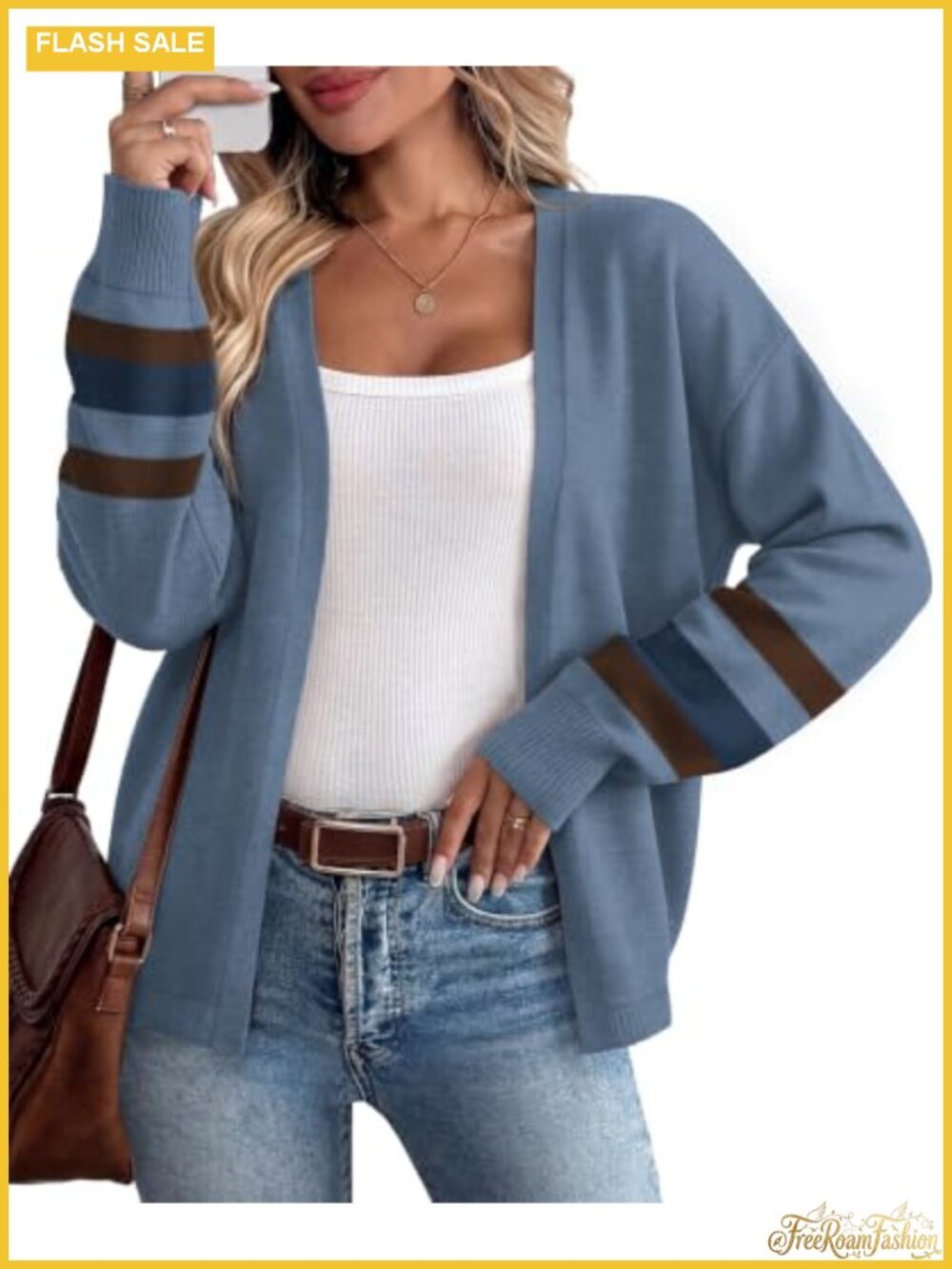 WIHOLL Open Front Knit Cardigan Balloon Sleeve Women's Sweater